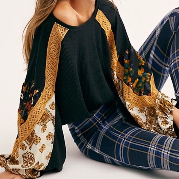 Free People Tops - Free People Statement Sleeve Sweater Thermal Top Black Small G2